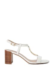 Dune London White Justify Chain Detail Block Heel Sandals - Image 3 of 6