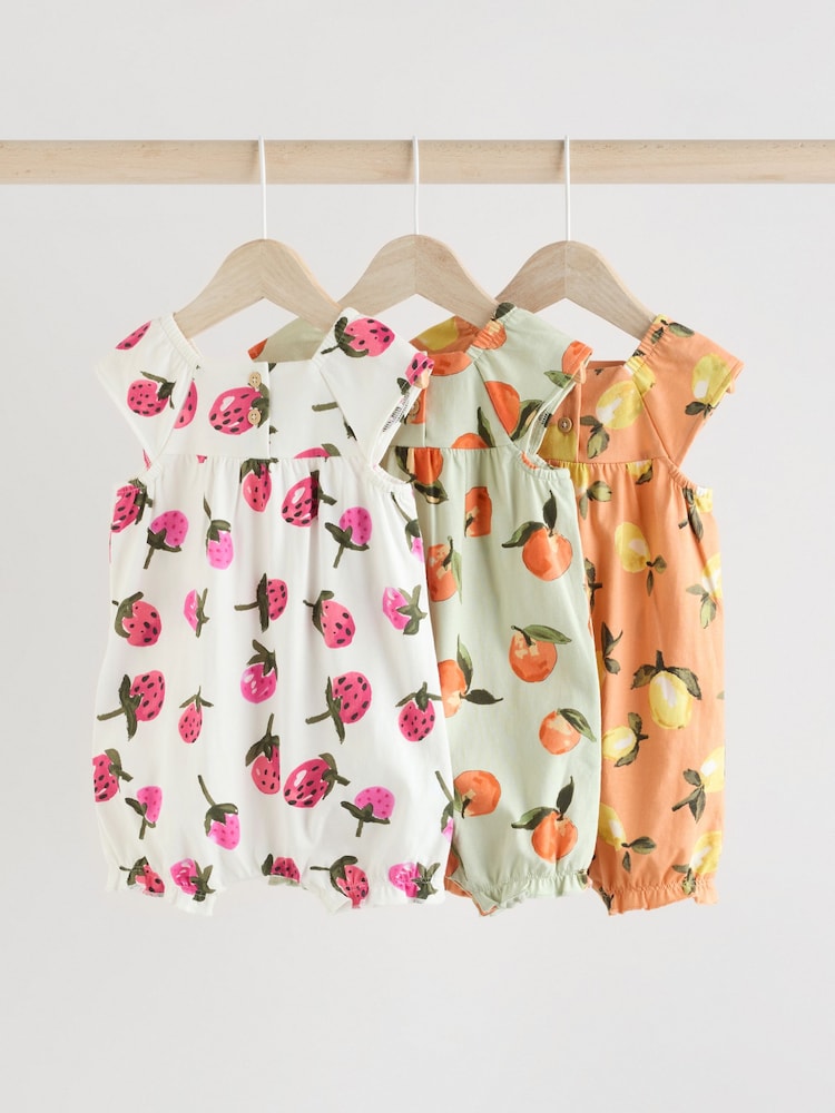 Multi Bright Fruit Baby Printed Rompers 3 Pack - Image 2 of 12