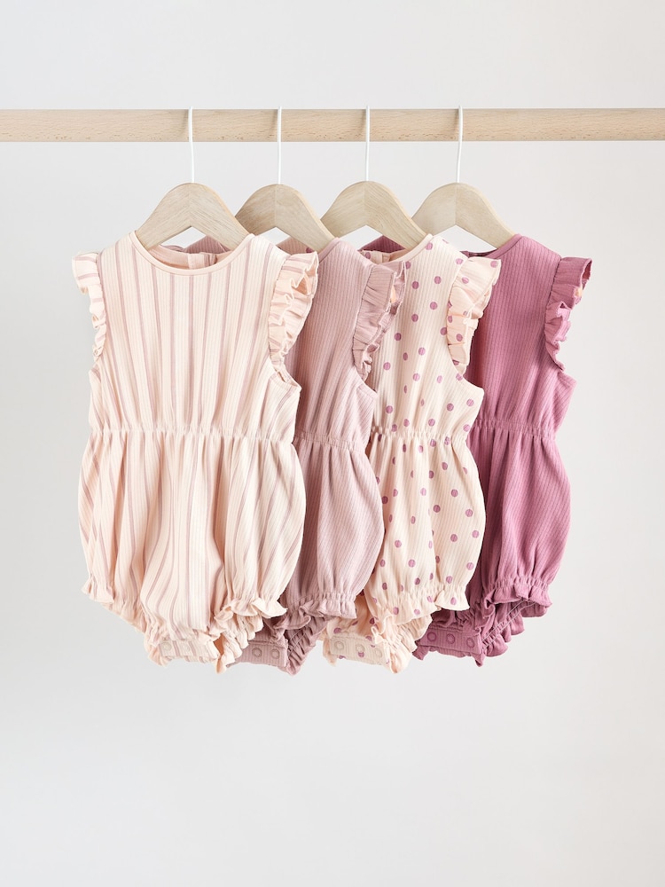 Pink Baby Printed Rompers 4 Pack - Image 1 of 12