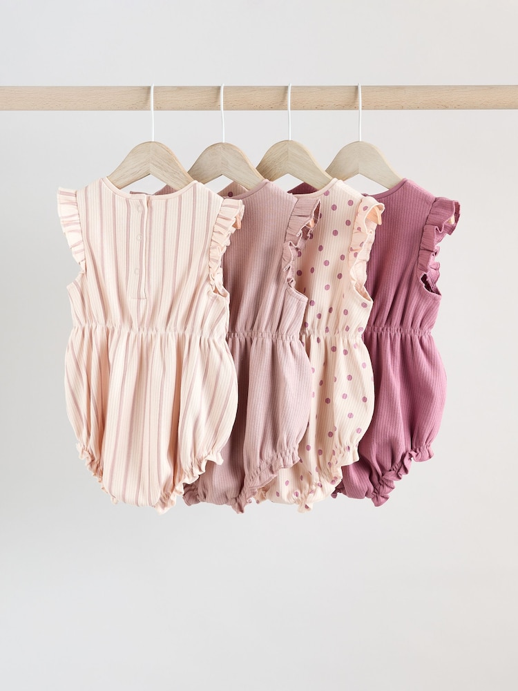 Pink Baby Printed Rompers 4 Pack - Image 2 of 12