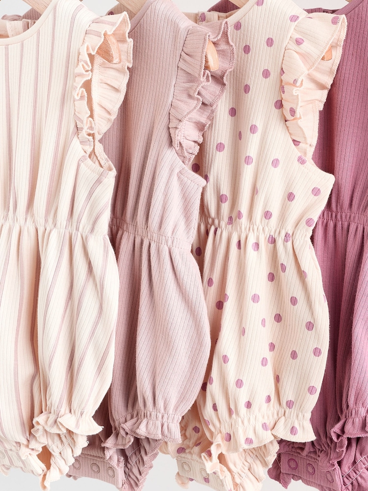 Pink Baby Printed Rompers 4 Pack - Image 8 of 12