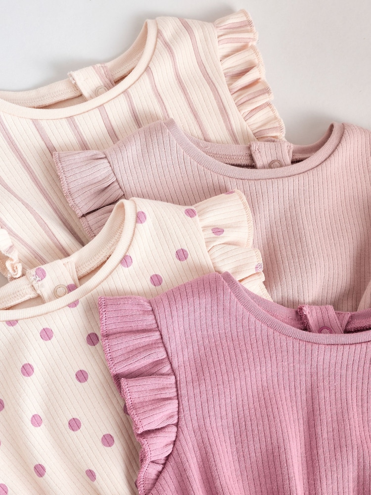 Pink Baby Printed Rompers 4 Pack - Image 9 of 12