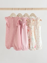 Ecru/Pink Printed Baby Rompers 4 Pack - Image 2 of 12