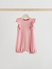 Ecru/Pink Printed Baby Rompers 4 Pack - Image 3 of 12