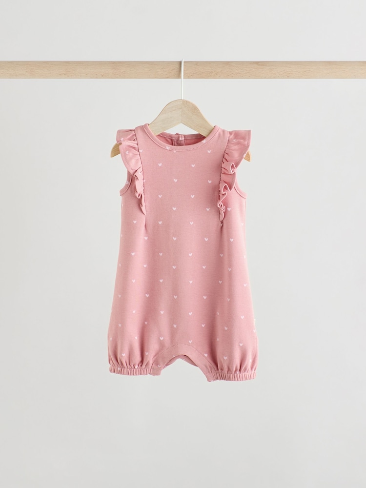Ecru/Pink Printed Baby Rompers 4 Pack - Image 3 of 12