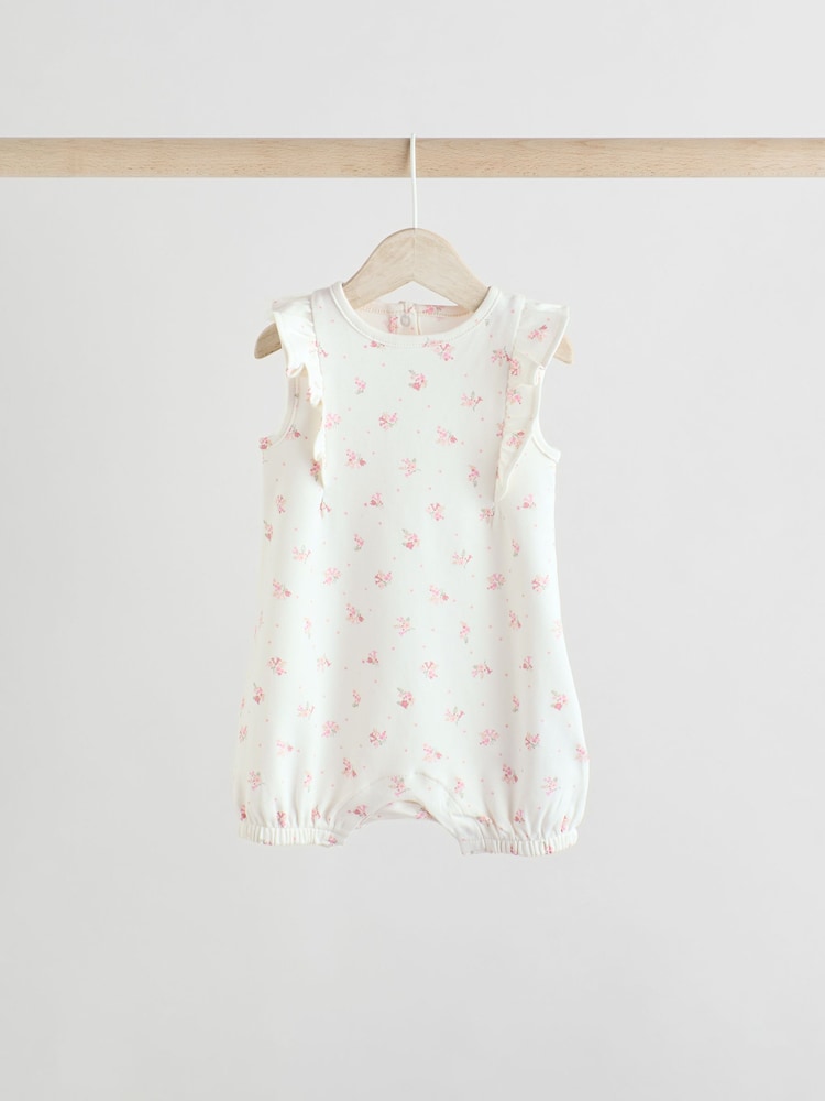 Ecru/Pink Printed Baby Rompers 4 Pack - Image 6 of 12