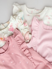 Ecru/Pink Printed Baby Rompers 4 Pack - Image 9 of 12
