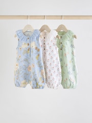 Blue/Pink Baby Printed Rompers 3 Pack - Image 1 of 11