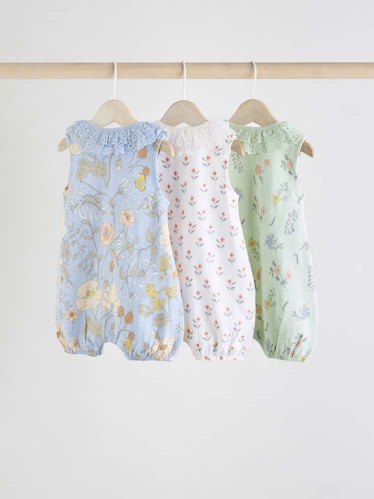 Blue/Pink Baby Printed Rompers 3 Pack - Image 2 of 11