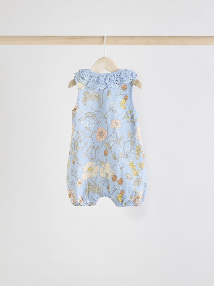 Floral Printed Broderie 3 Pack Baby Rompers - Image 3 of 11