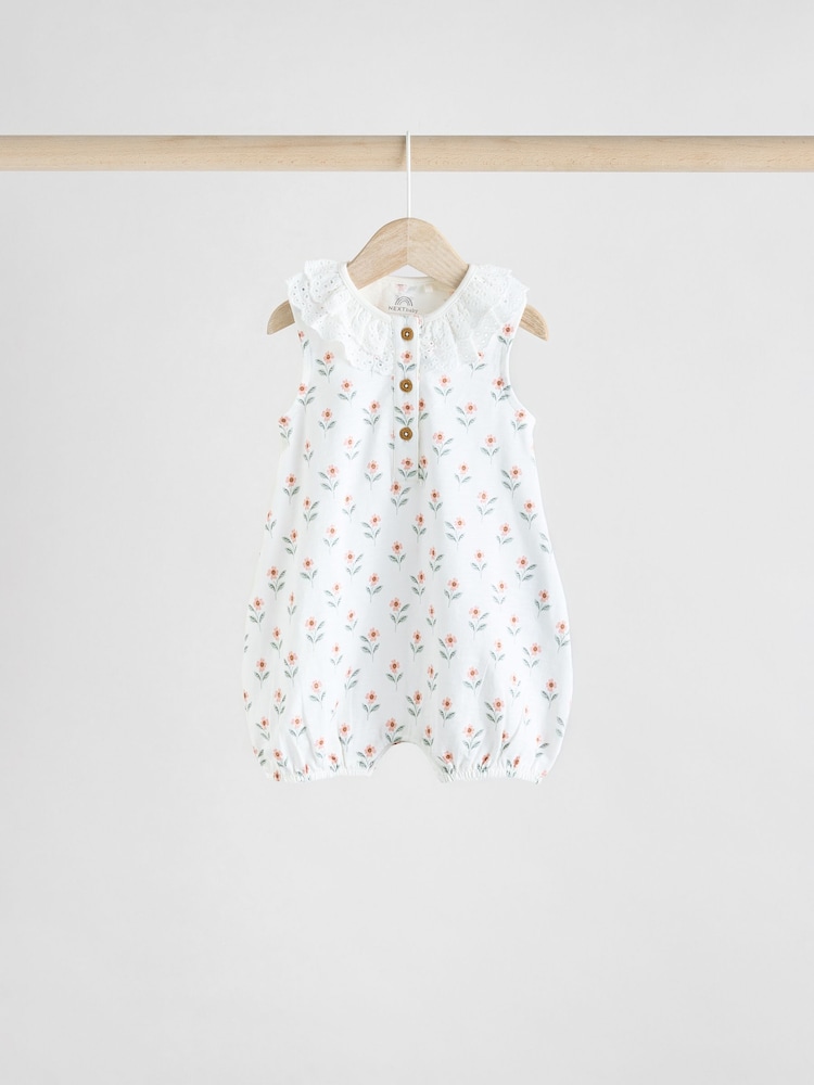 Floral Printed Broderie 3 Pack Baby Rompers - Image 6 of 11