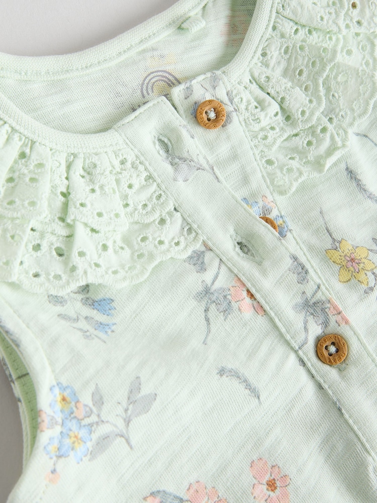 Floral Printed Broderie 3 Pack Baby Rompers - Image 9 of 11