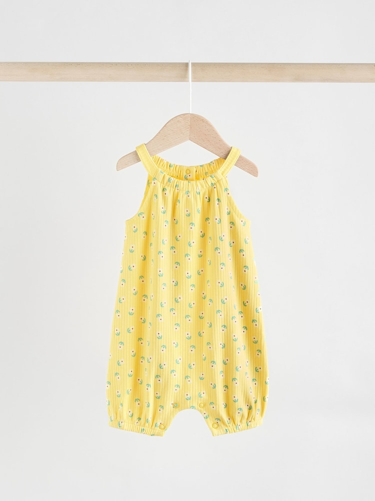Multi Colour Floral Baby Strappy Rompers 3 Pack - Image 4 of 12