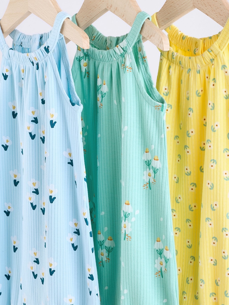 Multi Colour Floral Baby Strappy Rompers 3 Pack - Image 7 of 12