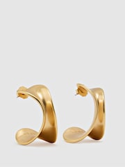 Reiss Gold Tone Savanna Sculptural Curve Hoop Earrings - Image 2 of 4