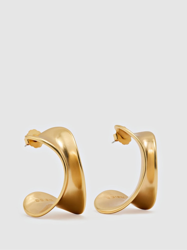 Reiss Gold Tone Savanna Sculptural Curve Hoop Earrings - Image 2 of 4