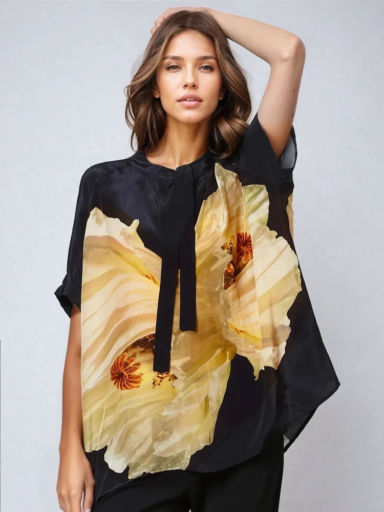 Religion Yellow Oversized Hidden Blouse With Large Floral Placement Print - Image 2 of 6 Religion Yellow Oversized Hidden Blouse With Large Floral Placement Print - Image 2 of 6