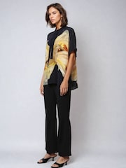 Religion Yellow Oversized Hidden Blouse With Large Floral Placement Print - Image 3 of 6