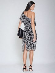 Religion Black One Shoulder Flash Midi Mini Dress in Leopard Print - Image 3 of 6