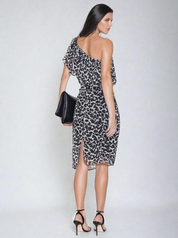 Religion Black One Shoulder Flash Midi Mini Dress in Leopard Print - Image 3 of 6