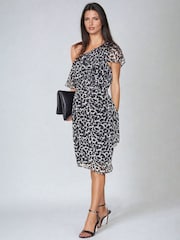 Religion Black One Shoulder Flash Midi Mini Dress in Leopard Print - Image 4 of 6
