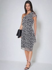 Religion Black One Shoulder Flash Midi Mini Dress in Leopard Print - Image 6 of 6