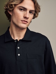Black Heavyweight Long Sleeve Polo Shirt - Image 1 of 7