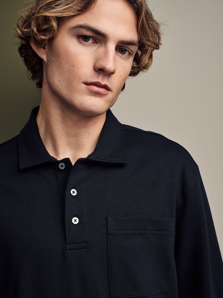 Black Heavyweight Long Sleeve Polo Shirt - Image 1 of 7