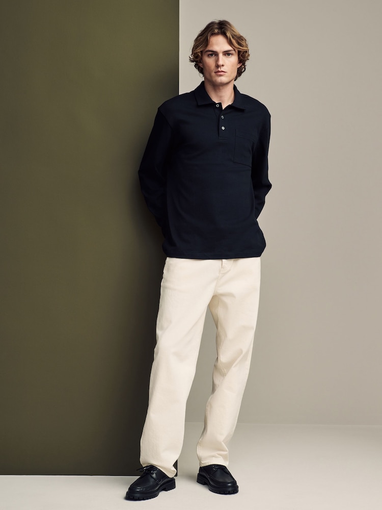 Black Heavyweight Long Sleeve Polo Shirt - Image 2 of 7