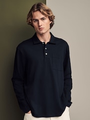 Black Heavyweight Long Sleeve Polo Shirt - Image 4 of 7