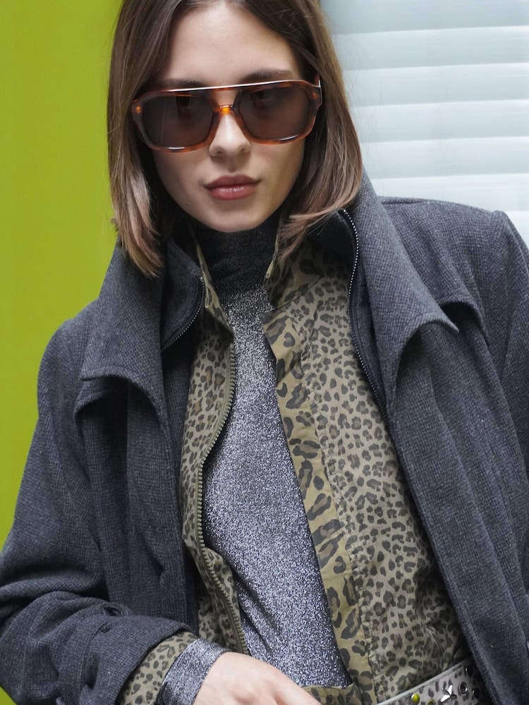 Religion Green 100% Cotton Energy Shirt Jacket in Mixed Leopard Spot Print With Zip Closure - Image 4 of 9