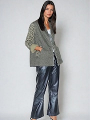 Religion Green 100% Cotton Energy Shirt Jacket in Mixed Leopard Spot Print With Zip Closure - Image 5 of 9