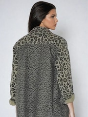 Religion Green 100% Cotton Energy Shirt Jacket in Mixed Leopard Spot Print With Zip Closure - Image 9 of 9