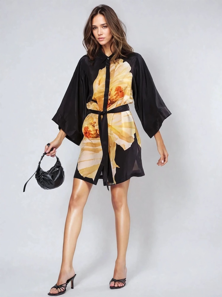 Religion Yellow Tunic Shirt Dress With Kimono Sleeves in Bright Floral Print - Image 2 of 6 Religion Yellow Tunic Shirt Dress With Kimono Sleeves in Bright Floral Print - Image 2 of 6