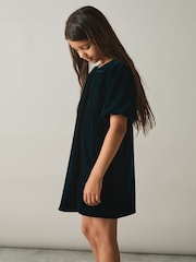 Reiss Teal Cece 4-9 yrs Gathered-Velvet Shift Dress - Image 3 of 4