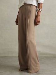 Reiss Mink Neutral Eden Petite Half-Elasticated Wide Leg Trousers - Image 1 of 7