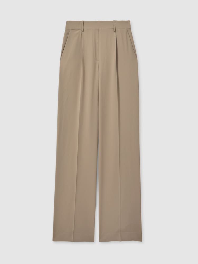Reiss Mink Neutral Eden Petite Half-Elasticated Wide Leg Trousers - Image 2 of 7