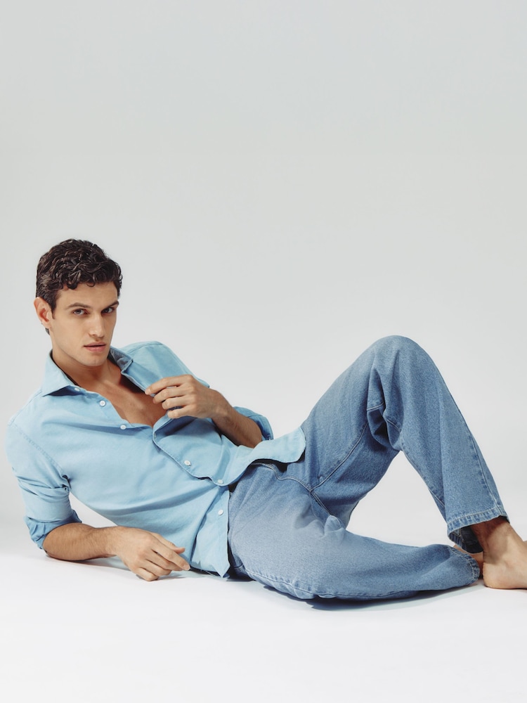 Reiss Light Blue Wash Broadway Loose-Fit Jeans - Image 1 of 6 Reiss Light Blue Wash Broadway Loose-Fit Jeans - Image 1 of 6