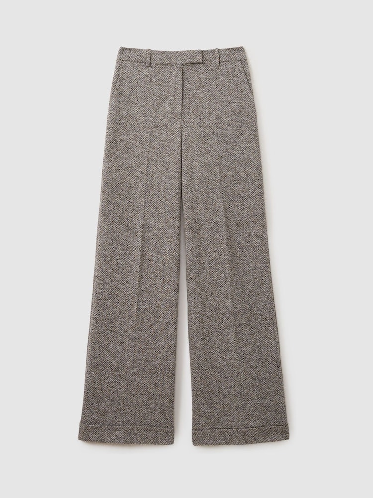 Reiss Grey Belle Petite Textured Wool Blend Wide Leg Suit Trousers - Image 2 of 7