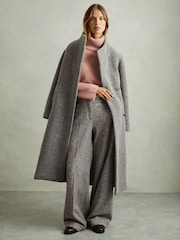 Reiss Grey Belle Petite Textured Wool Blend Wide Leg Suit Trousers - Image 3 of 7