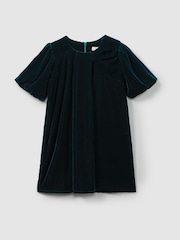 Reiss Teal Cece 9-13 yrs Gathered-Velvet Shift Dress - Image 2 of 4