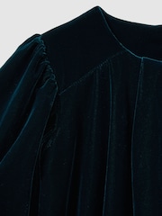Reiss Teal Cece 9-13 yrs Gathered-Velvet Shift Dress - Image 4 of 4