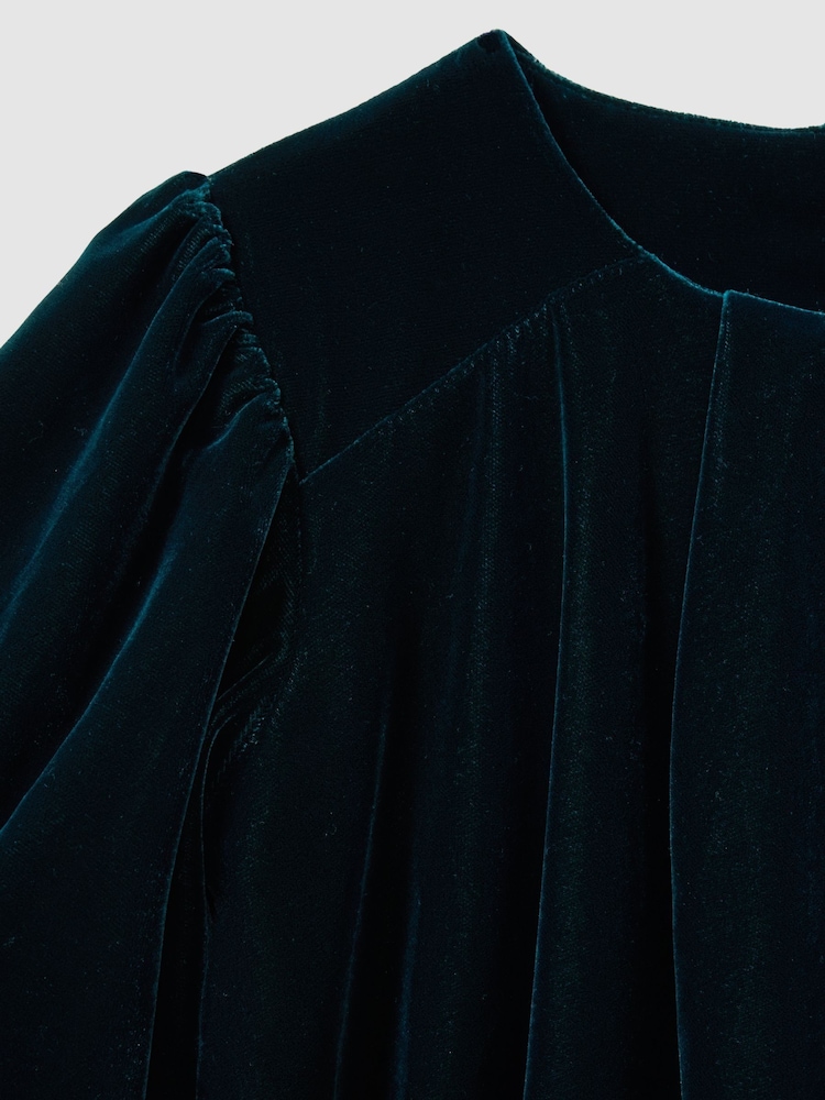 Reiss Teal Cece 9-13 yrs Gathered-Velvet Shift Dress - Image 4 of 4