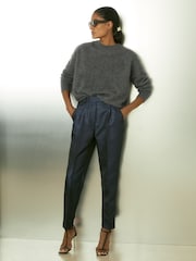 Reiss Navy Sienna Sparkle Tapered Trousers - Image 1 of 6