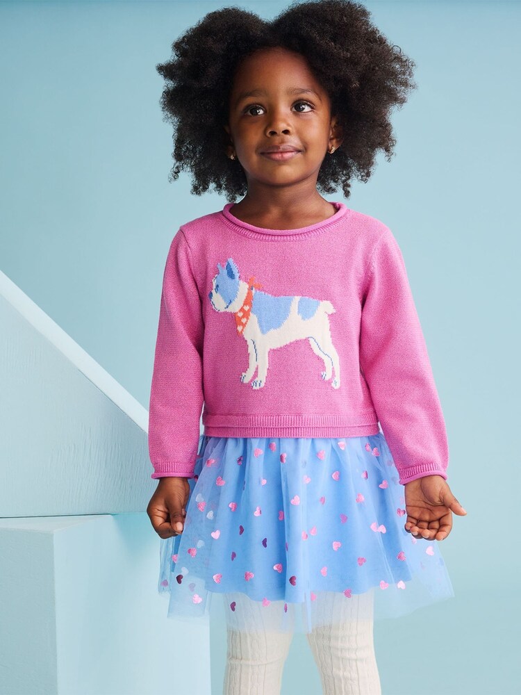 Hatley Pink French Bulldog Drop Waist Jumper Dress - Image 1 of 3
