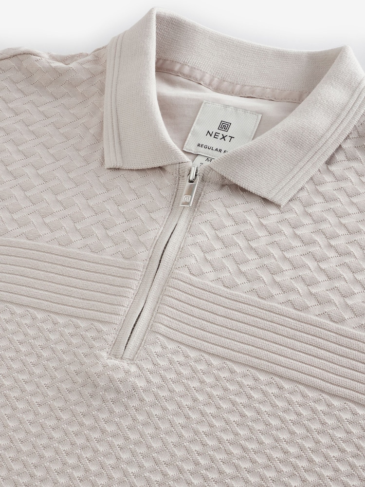 Neutral Regular Fit Smart Quarter Zip Polo Shirt - Image 7 of 8