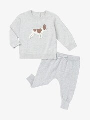 Hatley Little Bull Dog Grey Raglan Pull Over 100% Cotton Sweatershirt and Joggers Set - Image 1 of 2