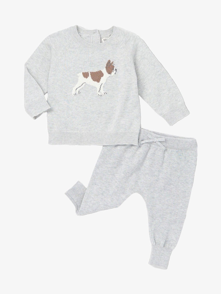 Hatley Little Bull Dog Grey Raglan Pull Over 100% Cotton Sweatershirt and Joggers Set - Image 1 of 2
