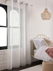 White Bow Appliqué Voile Eyelet Sheer Panel Unlined Curtains - Image 1 of 4