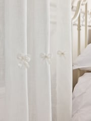White Bow Appliqué Voile Eyelet Sheer Panel Unlined Curtains - Image 3 of 4